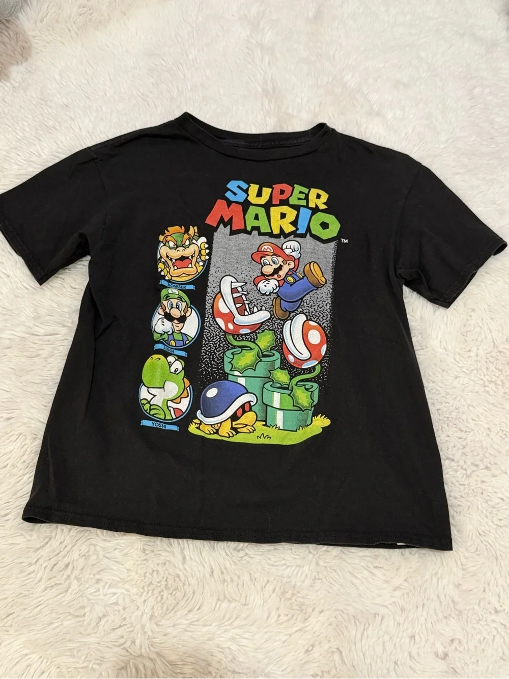 Nintendo Black Super Mario Graphic Tee with Multicolor Print